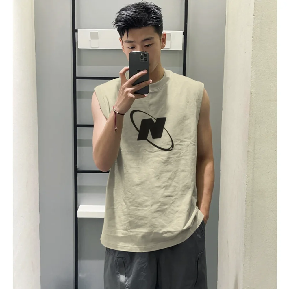 American trendy brand letter printed waistcoat sports vest for men in summer simple loose pure cotton sleeveless bottoming shirt
