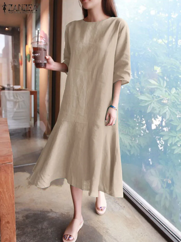 

Elegant Women Half Sleeve Solid Ruffles Sundress ZANZEA 2023 Summer Fashion Mid-calf Dress Casual Loose Party Holiday Vestido