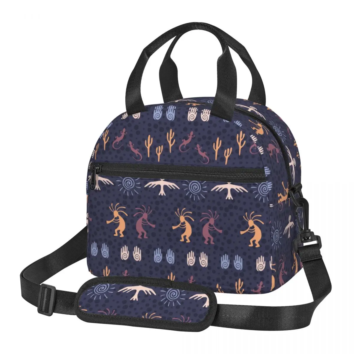 

Ethnic Tribal Gecko Insulated Lunch Bags Kokopelli Fertility God Food Container Large Capacity Thermal Cooler Bento Box