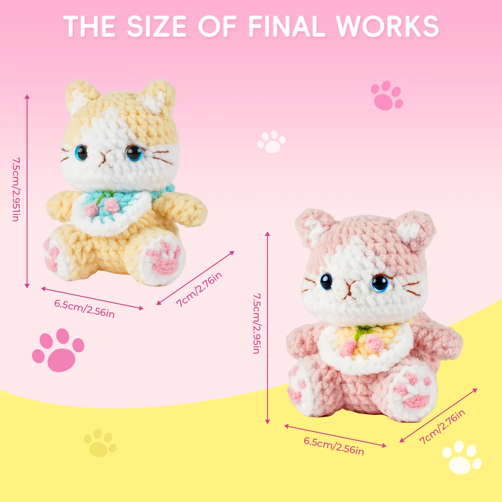 수제 고양이 아미구루미 인형 셔닐 원사 크로셰 키트 (초보자용 DIY 공예 키트, 패턴 포함) 귀여운 동물 생일 선물