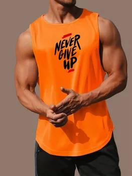 Men's Summer Fitness Muscle Sports Tank Top Breathable Moisture Wicking Loose Sleeveless Quick Dry Training T-Shirt Letter Print 1