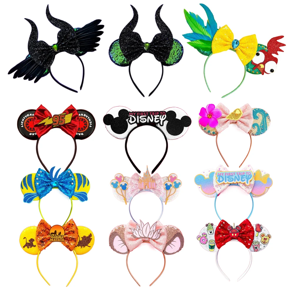 2024 New Style Mickey Minnie Ear Headband Sequin Bows Girl Adult Kids Halloween Party Cosplay Hair Accessories Princess Hairband