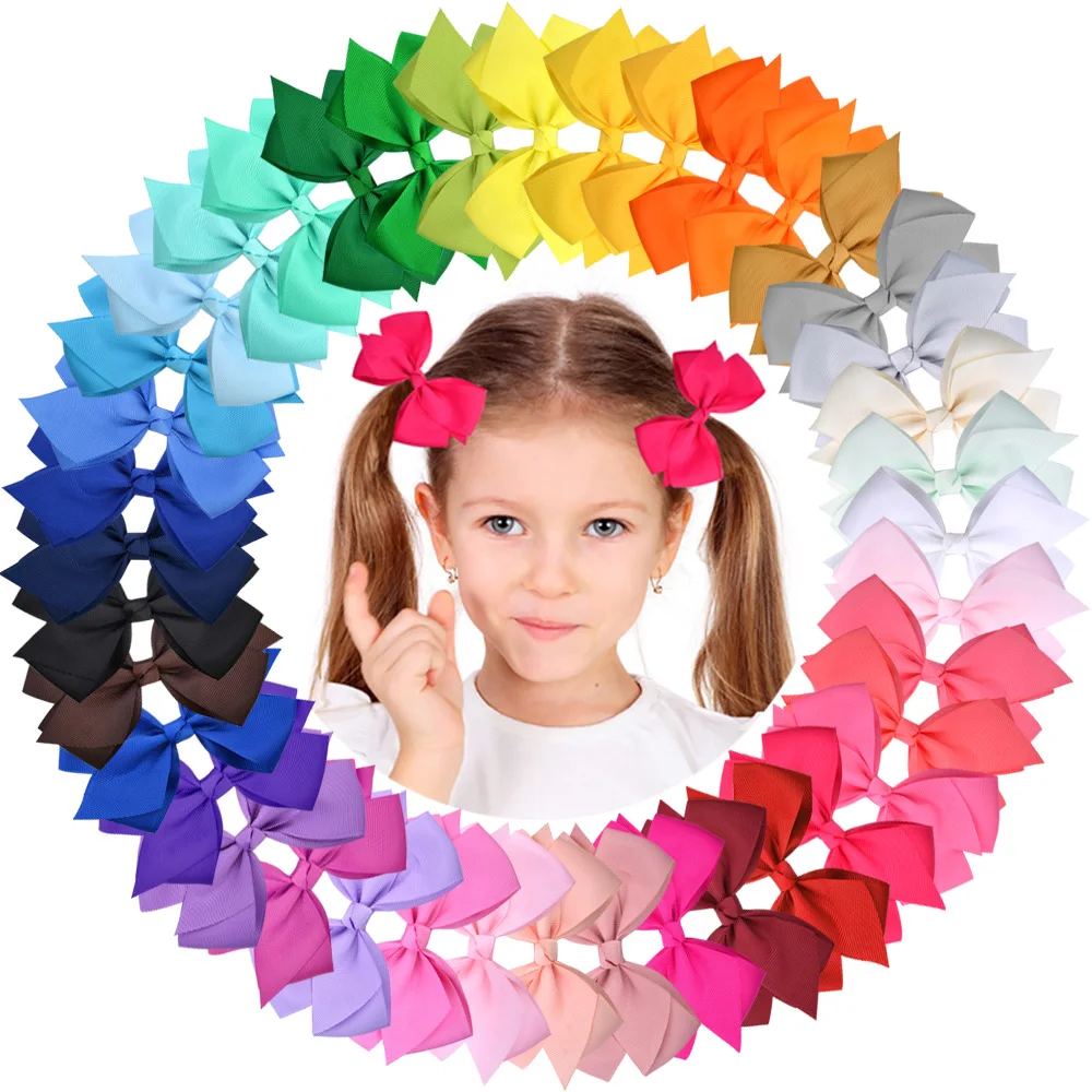 

1pcs 4.5' Newborn Sweet Candy Color Hair Bows with Clip Kids Girls Boutique Handmade Hair Clip Hairgrips Baby Hair Accessories