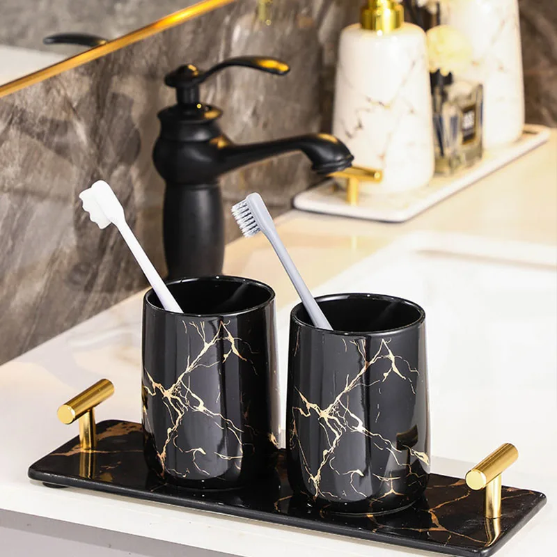 CreativeMarbleTextureCeramicToothbrushCupBathroomAccessoriesSet