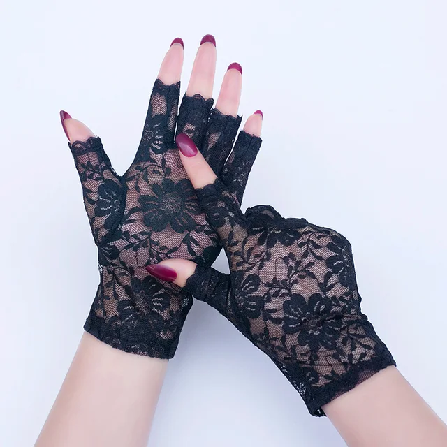Black Fingerless Sexy Lace Gloves Women Sun Protection Gloves Women Driving Mittens For Bride Ladies Half Finger Fishnet Gloves 5