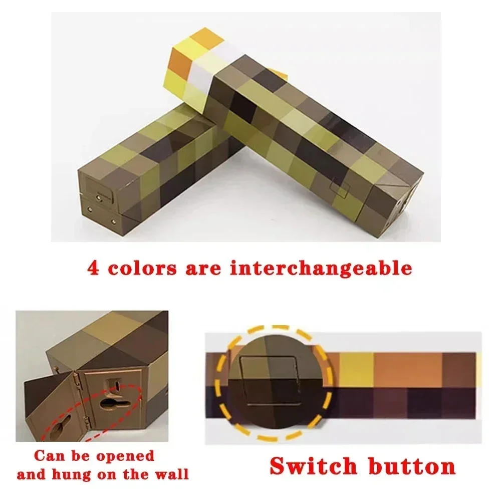 Description Picture 6 of itemMinecraft Brownstone Torch Lamp Figure 4 Colors Bedroom Decorative Light LED Night Light USB Charging with Buckle Kids Toy Gift