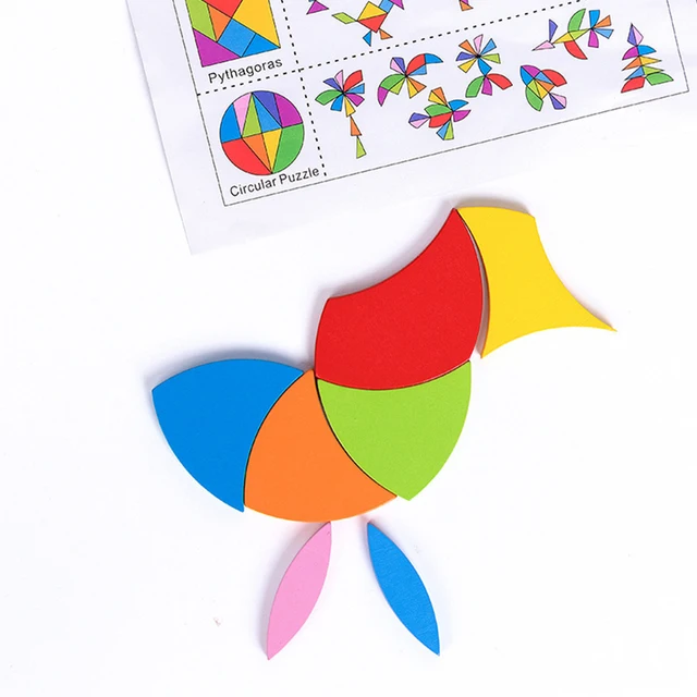 Blocks Puzzle Brain Teasers Toy for Kids Baby Smooth Surface Colorful 3D Tangram for Kids Learning & Education Toys M09 2