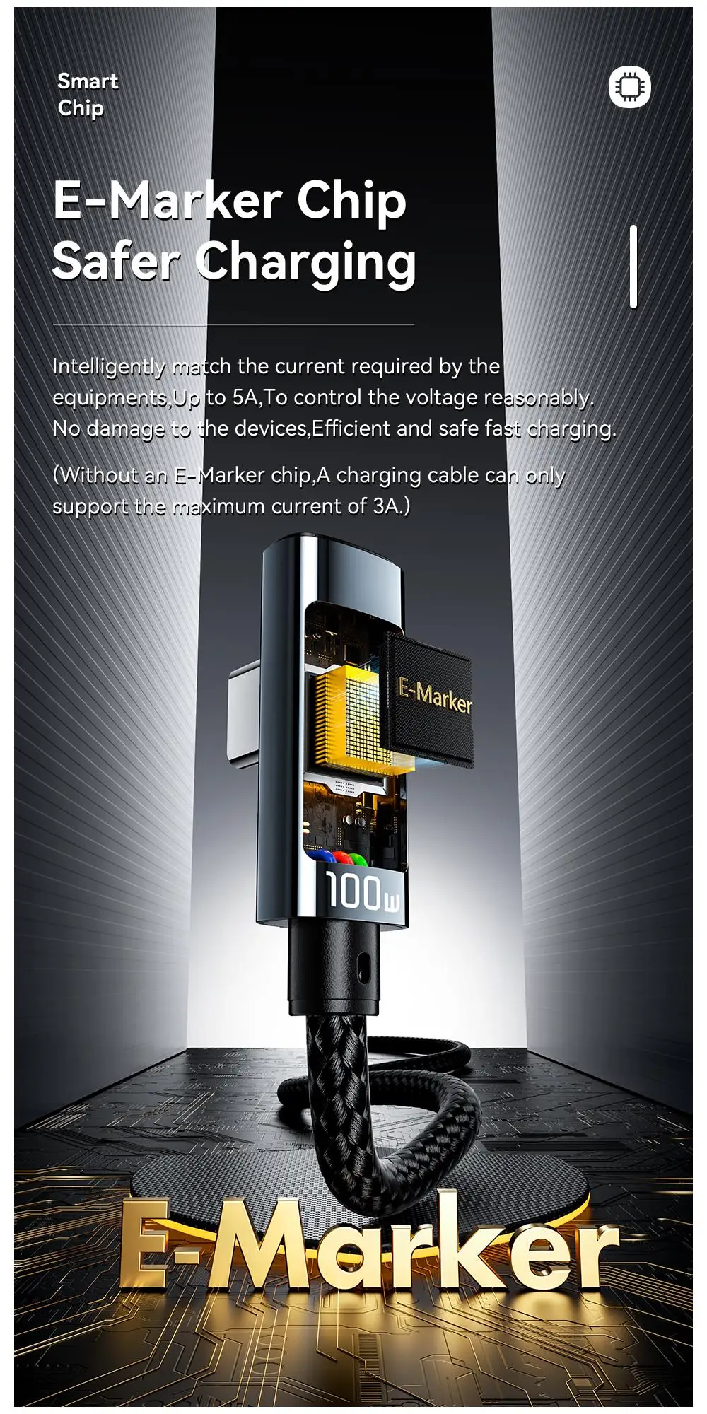 PD100W USB Type C to USB C Cable 5A Fast Charging Cable 90 ° LED Digital Display