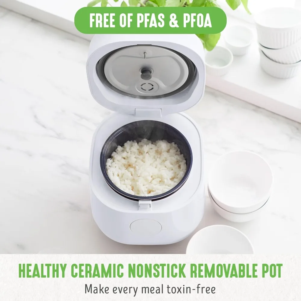 2024 GreenLife 4-Cup Digital Rice Cooker, PFAS & PFOA-Free Removable Ceramic Dishwasher Safe Pot, Healthy Cooking Oats Grains