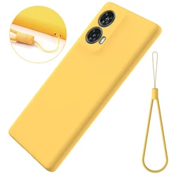 Premium Soft Liquid Silicone Case with Strap Back Cover for Moto G85 5G (Yellow)