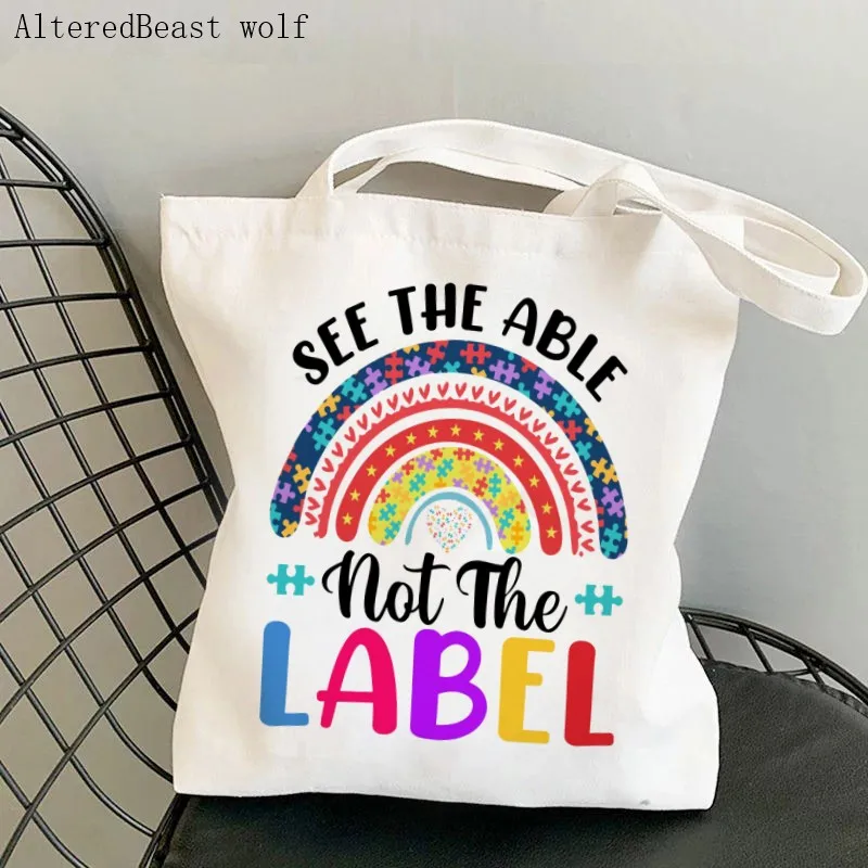 

Women Shopper Rainbow Autism See The Able Neurodiversity Shopping Bag Canvas Shopper Bag girl handbag Tote Bag Shoulder Lady Bag