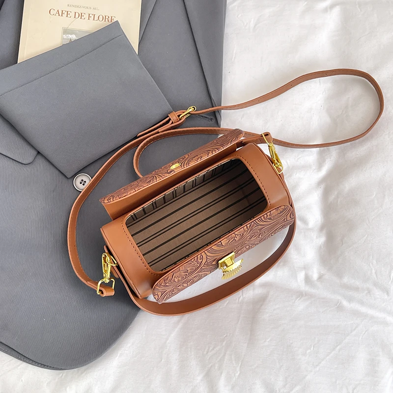 Vintage-Prägung-Umhängetasche für Damen, vielseitige Retro-Umhängetasche, quadratische Taschen, 2025, neue Handtaschen aus Leder mit großer Kapazität – Detail 36