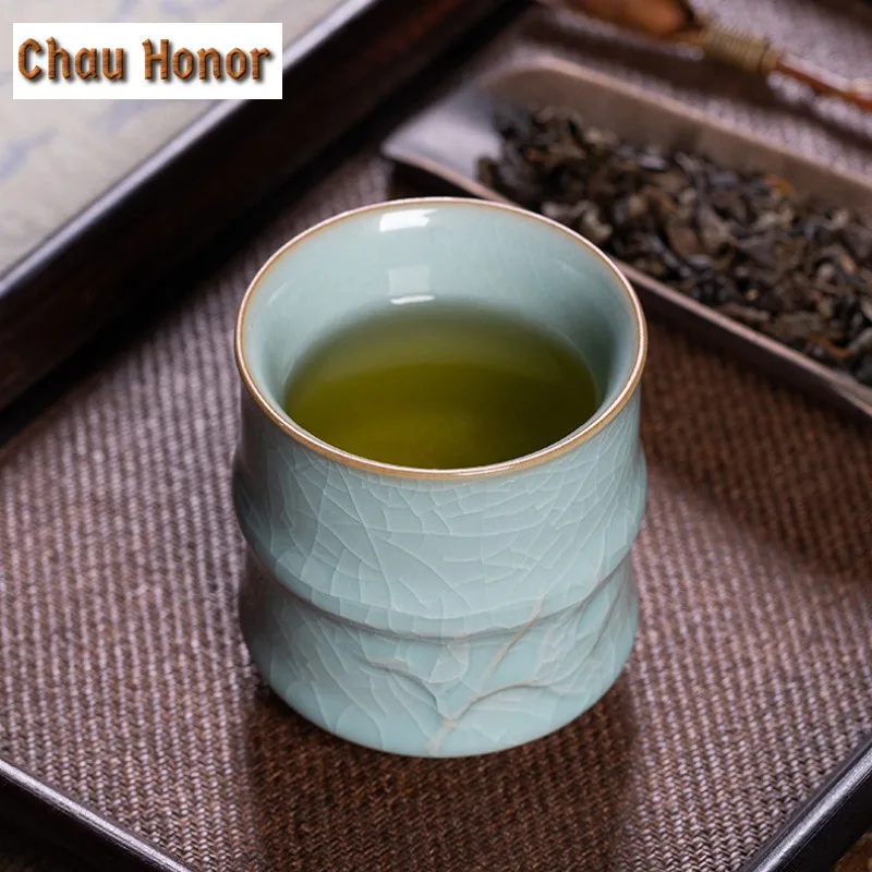 200ml Longquan Celadon Bamboo Knot Cola Mug Beer Mug Bubble Teacup Cold Hot Water Jug Household Hand Warmer Tea Services Craft
