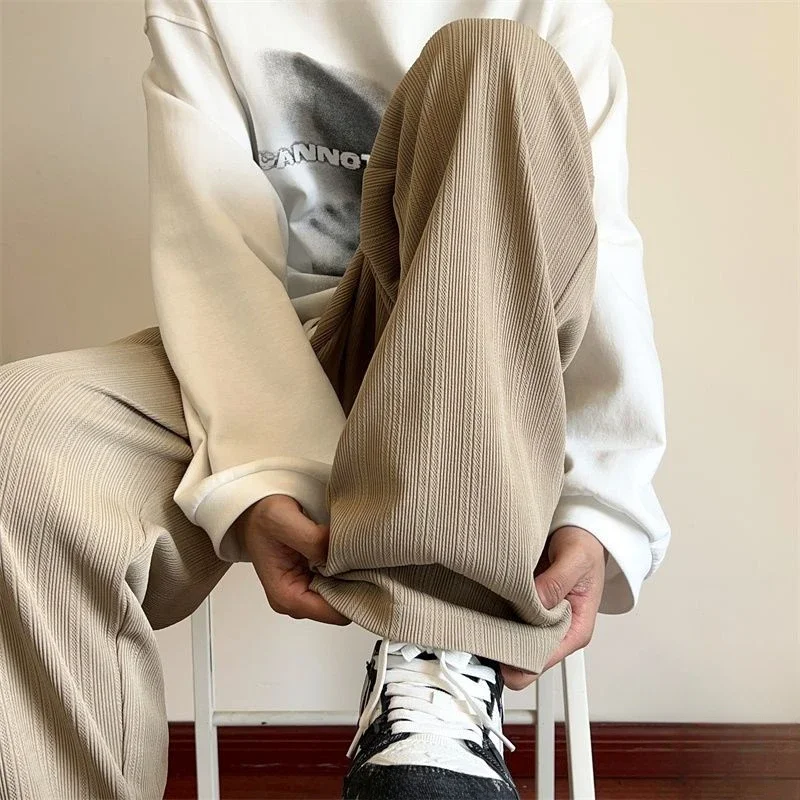 thumbnail image 1 of Pantalones deportivos de verano para hombre, de pierna ancha, estilo gótico, drapeados, finos, lisos y rectos, para entrenamiento, estilo Harajuku, planos, 1 of 4
