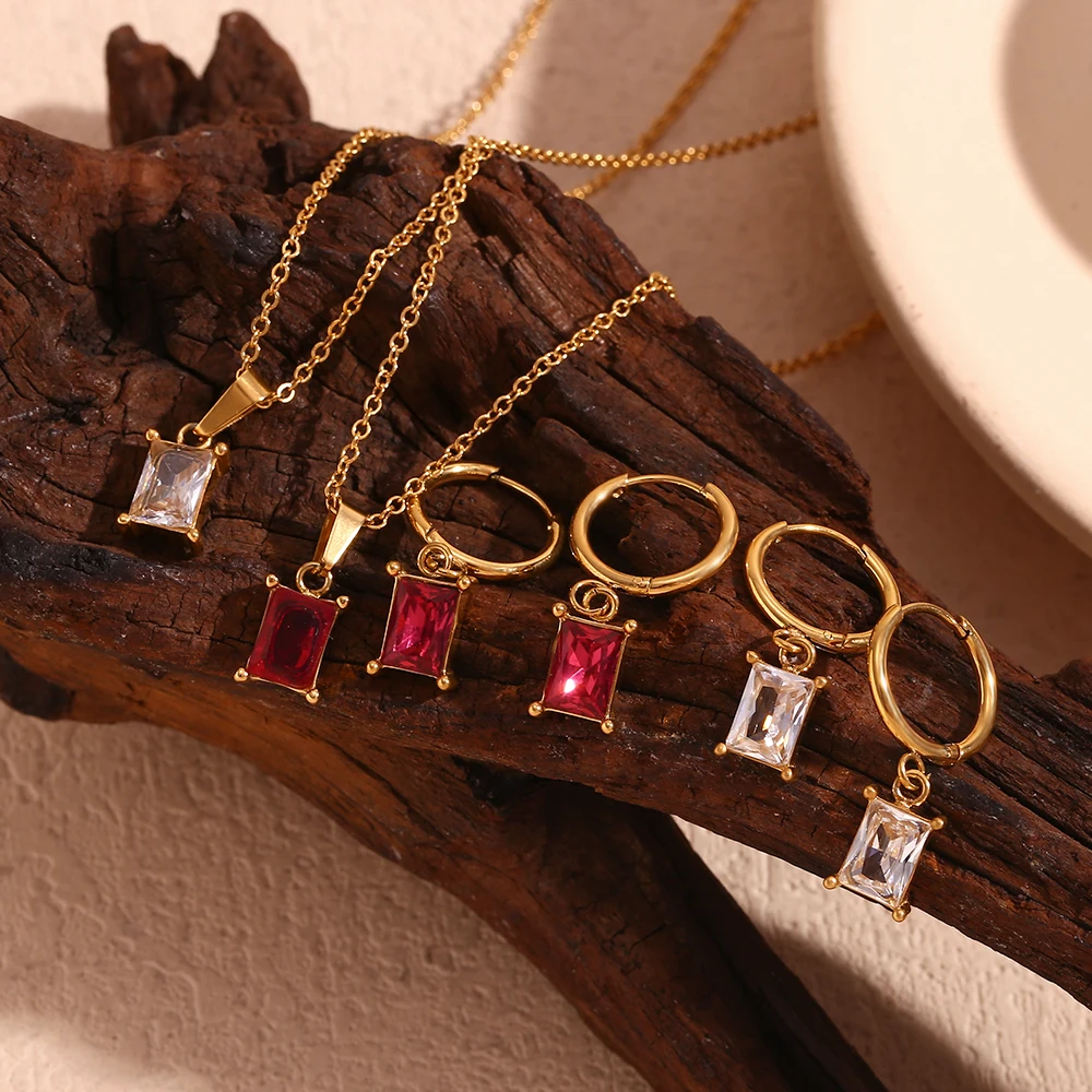 Gioielli di Natale Minimalista Piccolo rettangolo Zircone Pietra Fascino Huggie Orecchini a cerchio per le donne Orecchini colorati in acciaio inossidabile  36