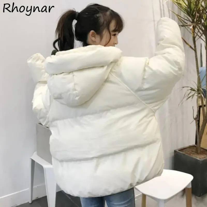 

Hooded Parkas Women Winter Coats Baggy Pure Color Korean Fashion Clothing Casual Girlish Preppy Teens Designer Thicken Warm Cozy