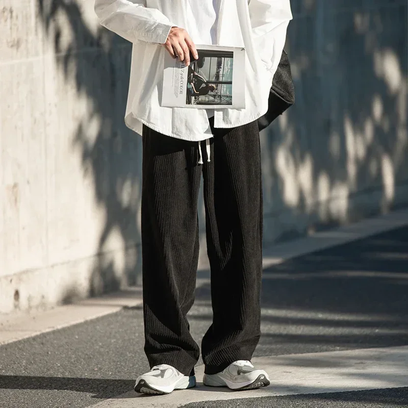 2023 new men's casual pants loose straight corduroy pants stretch waist sweatpants fashion street spring sports jogging pants