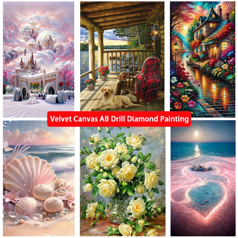 

5D "сделай сам", бархатная фотография, живописный замок, морские цветы, бриллиантовое искусство, крест, ручная работа, домашний декор