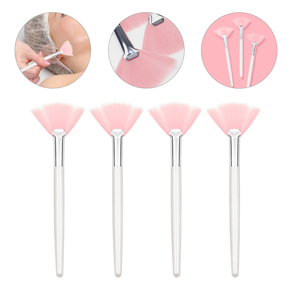 

4 Pcs Makeup Brush Setting Powder Fan Face Long Handle Highlighters Facial