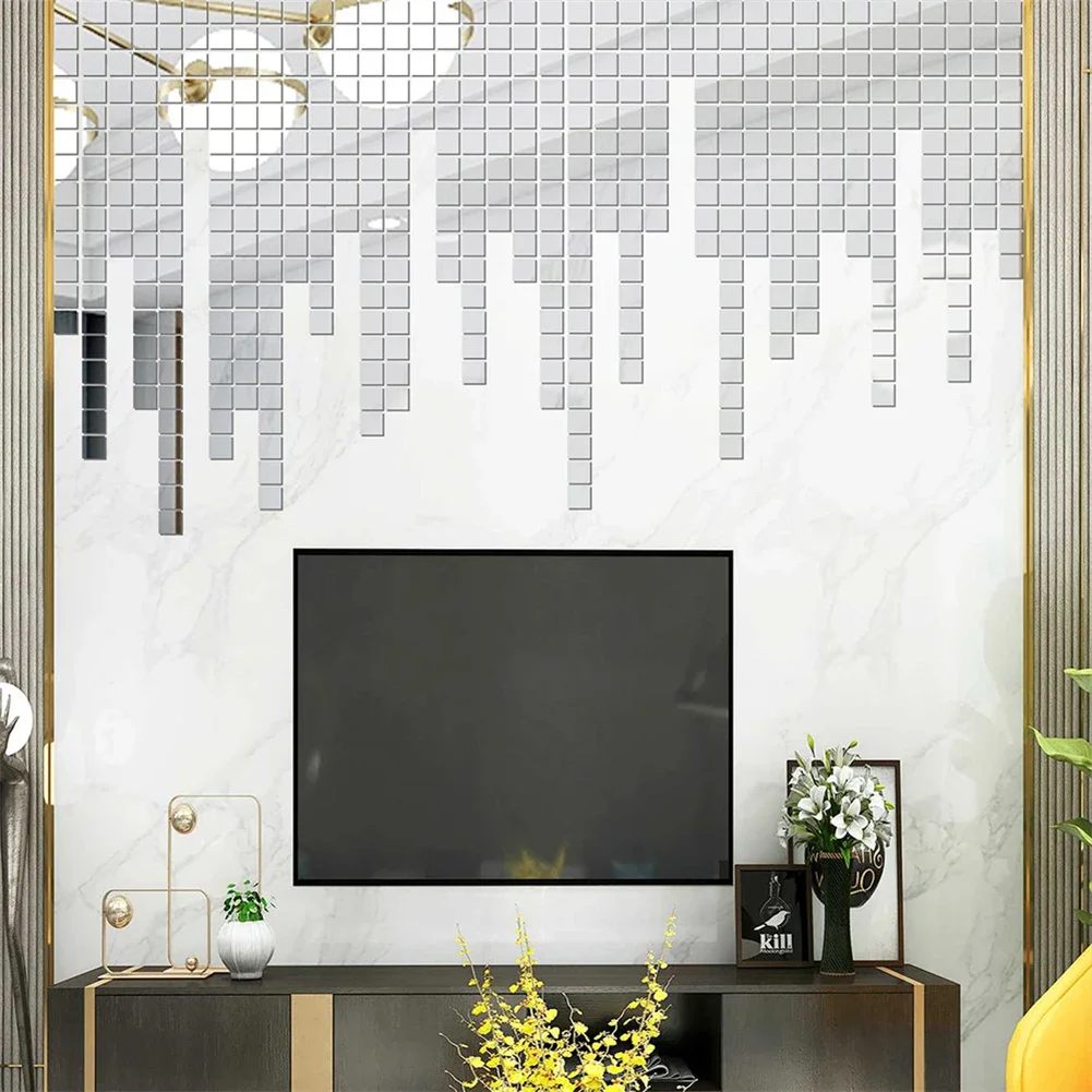 100PCS DIY Square Disco Ball Glass Mirror Stickers Self-adhesive Wall Decal For Kitchen Bathroom Bedroom Decorating 10x10mm