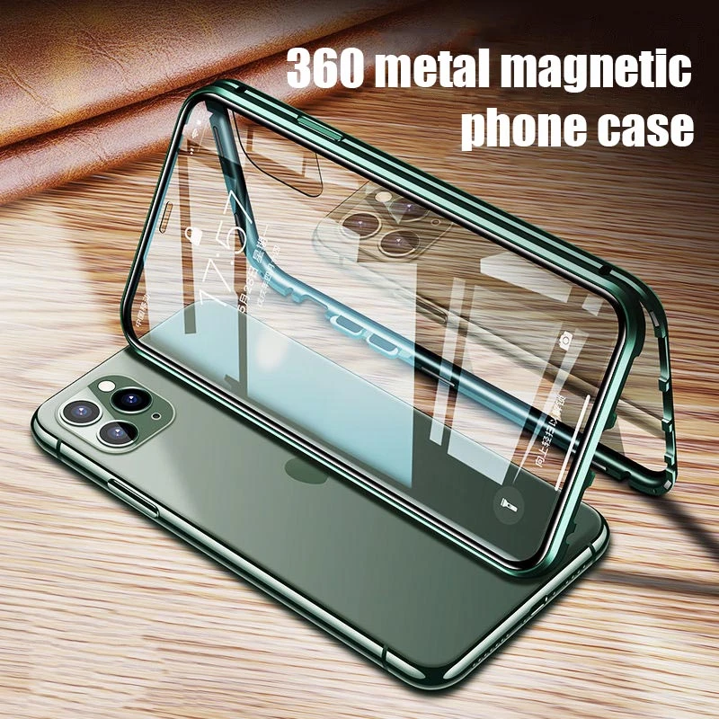 360 Metal Magnetic Case For iPhone 12 13 Mini 11 12 13 Pro Max Cases For iPhone X XR XS MAX 7 8 6 6S Plus SE 2020 Cover Coque iphone 13 leather case