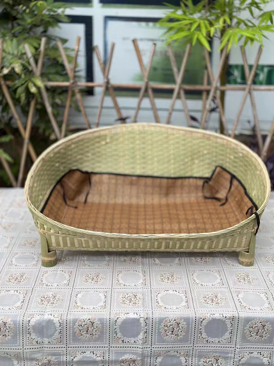 

Pet Bed Cat Mat Kennel Dog Beds Sofa Bamboo Weaving Four Season Cozy Nest Baskets Waterproof Removable Cushion