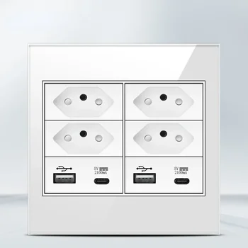 Melery 4x4เต้าเสียบหน้าจอโทรศัพท์ทนไฟ20A บราซิลมาตรฐาน USB คู่ชนิด C สวิทช์ช่องไฟไฟติดผนังสำนักงานสีขาวบ้าน 11