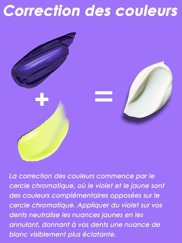 Dentifrice violet blanchissant, élimine les taches, corrige la couleur des dents pour les fumeurs, les consommateurs de café et de thé, pour une haleine fraîche et un soin de l'émail._voghion.com