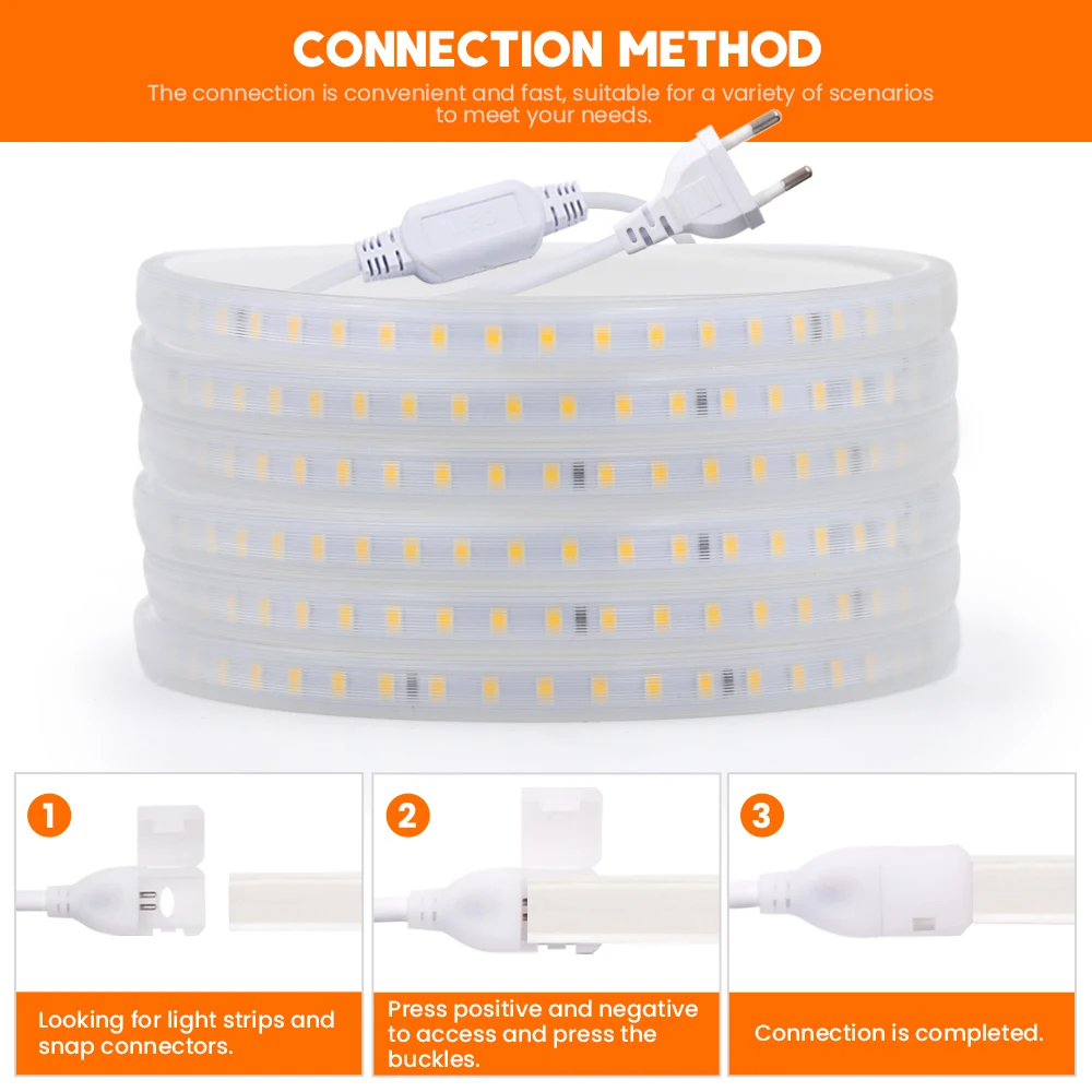 Waterproof High-Brightness Flexible LED Strip Lights with EU Power Plug