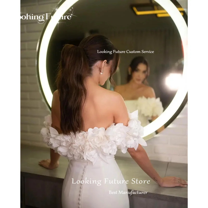 Customized Simple Satin Short Mermaid Strapless Wedding Dress Sexy Backless Off Shoulder Pleat Button Appliques Mid-Calf Bride 19 S7e09259c8b584808a36b20ca28fa29afV
