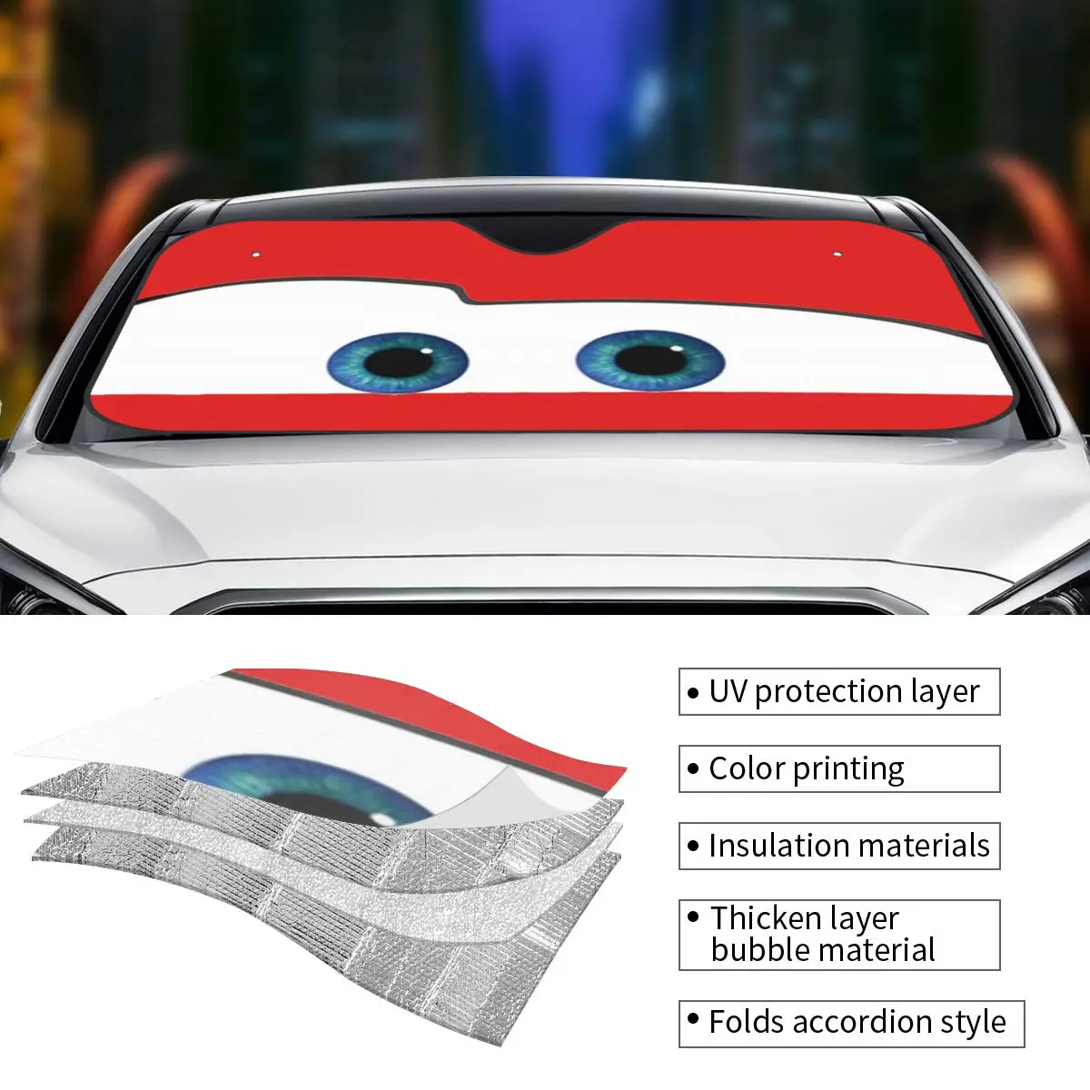 Lightning McQueen Eyes Folding Windshield Sunshade 70x130cm Foils Sun Visor Accessories Covers