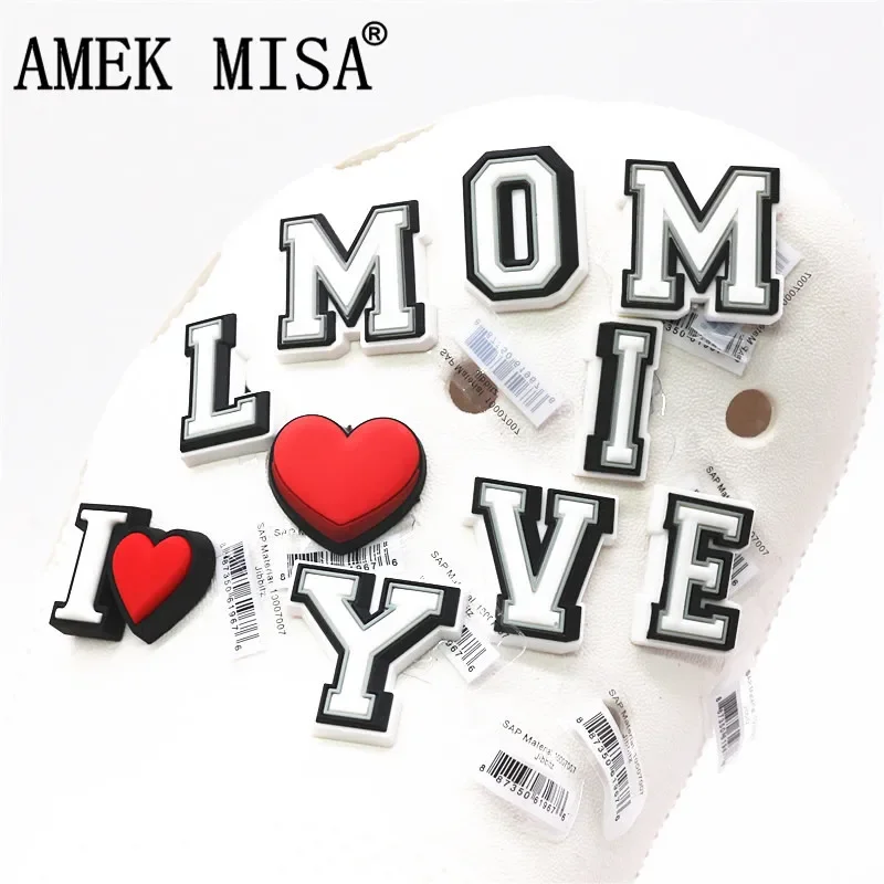 Shoe Charms Shoe Decorations 26 Letters Shoe Charms Decoration PVC Red Heart Shoe Buckles Accessories fit Bands Wristband Kids Party X-mas Gifts