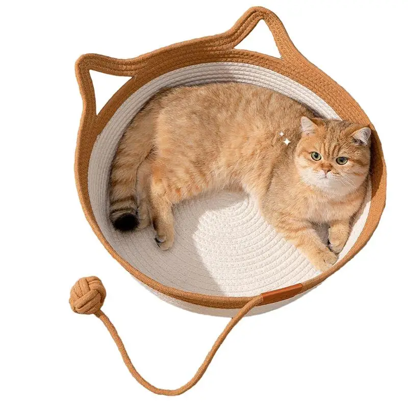 Desk Nest Cat Bed Hand-woven Cat Hammock Washable Breathable Cotton Rope Pet Bed Foldable Cat Bed With Fun Cat Ball For pets 1