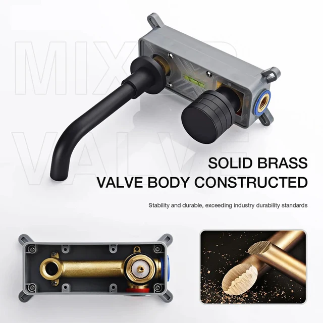 ก๊อกน้ำติดผนังแบบมินิมอล สีทองเหลืองขัดเงา สีโรสโกลด์ ดีไซน์ทันสมัย แบบฝัง 2 รู สำหรับน้ำร้อนและน้ำเย็นในห้องน้ำ 6