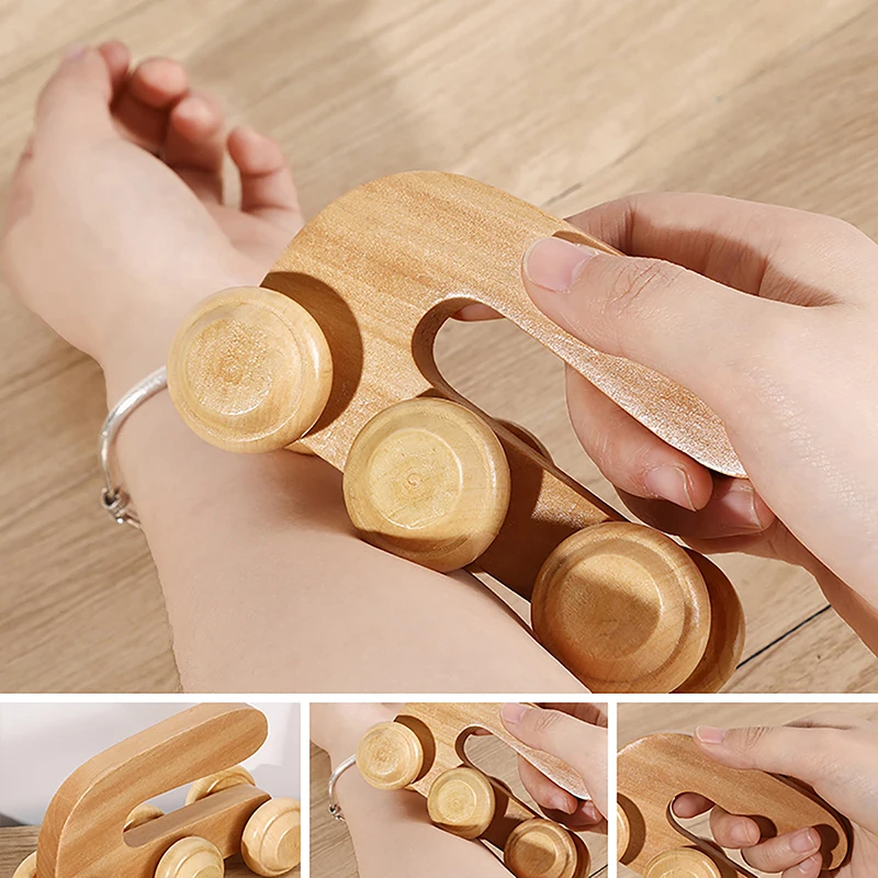 

U-shaped 6 Wheels Wooden Car Roller Relaxing Hand Massage Tool Muscle Relax For Face Neck Head Foot Muscle Relax Hand Pushing