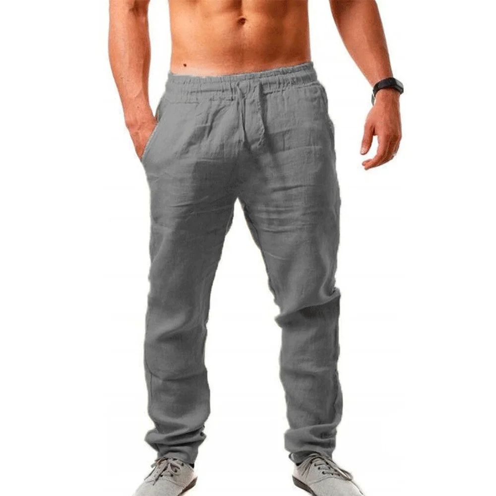 Casual Pants Men Autumn and Summer Fashion Comfortable Beach Casual Pants Elastic Waist Cotton and Linen 8 Colors casual pants cotton linen pants