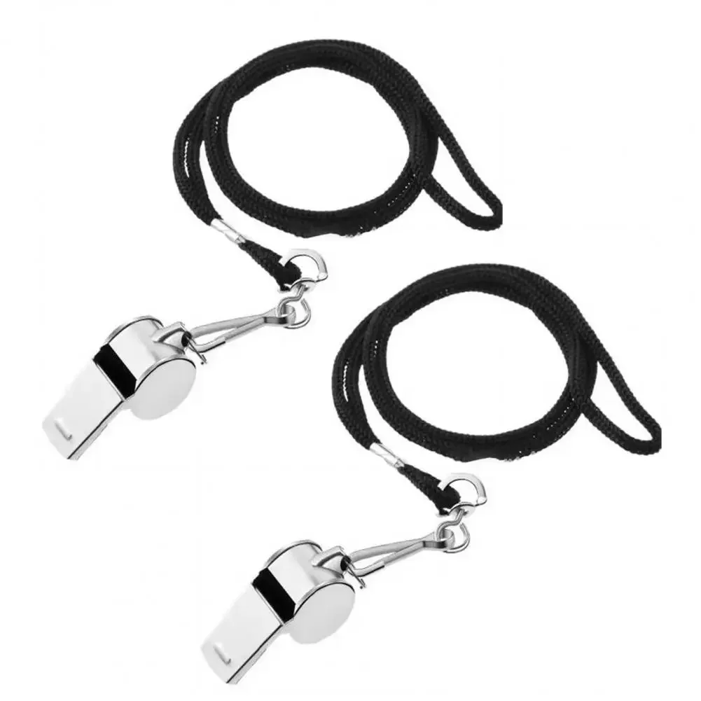 Metal Whistle with Lanyard Referee Sport Rugby Stainless Whistles Soccer Football Basketball Training Cheerleading Whistles 2Pcs sport whistle sports whistle soccer whistle metal whistle