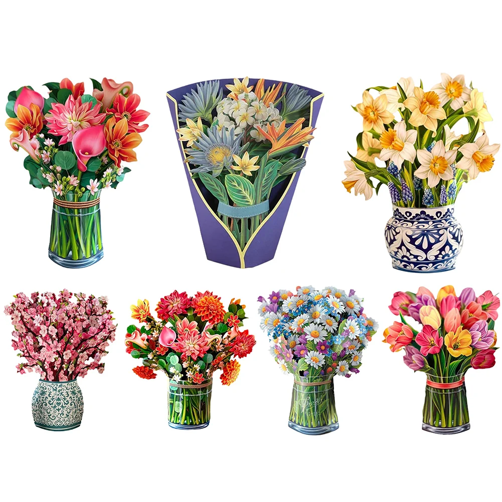 3D Pop Up Flower Greeting Card for Mothers Day Creative Multi-Style Bouquet Birthday Card Thank You Postcard for Birthday Easter greeting cards