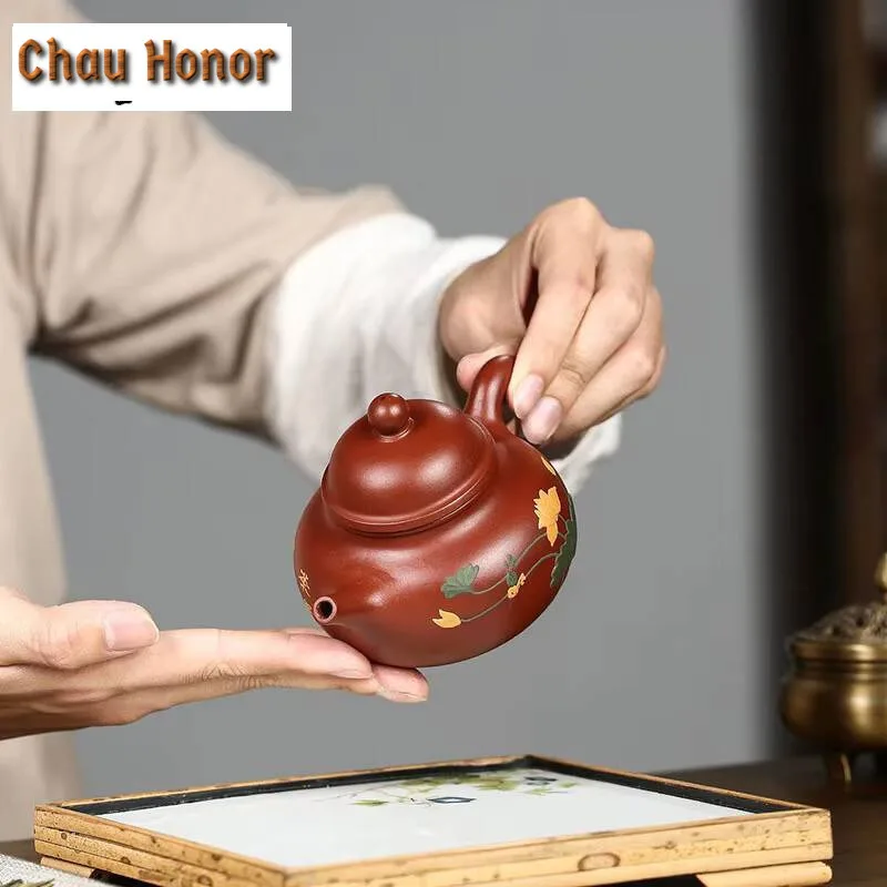 260ml Classic Yixing Raw Ore Dahongpao Mud Handmade Lotus Purple Clay Teapot Household Kungfu Teaset Tea Ceremony Drinkware Gift