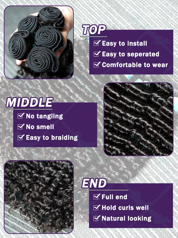 Human Hair Extensions Deep Wave Human Hair Bundles Curly Hair Brazilian Weaving 28 30 40 42 Inch Natural Human Remy Loose Deep Wave Bundles