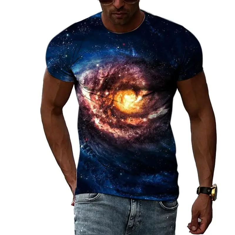

Summer Leisure Universe Pattern Men's T-shirt Hip Hop 3D Print Personality Funny Tees Round Neck Short Sleeve Tops