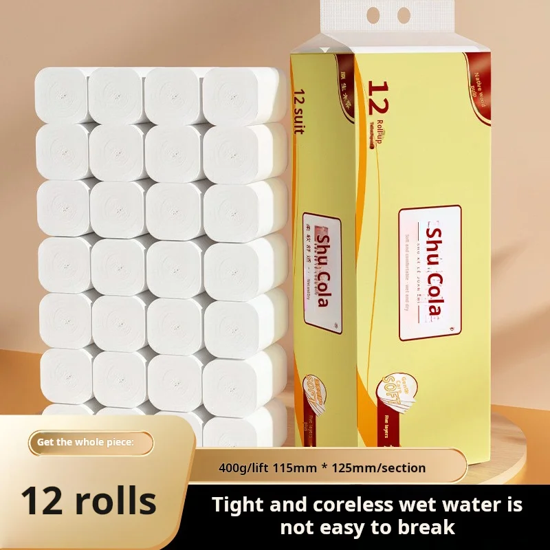 Max 12/14 Rolls Paper For Household Storage, Paper Towels, Wood Pulp Roll Paper, Coreless Toilet Towels