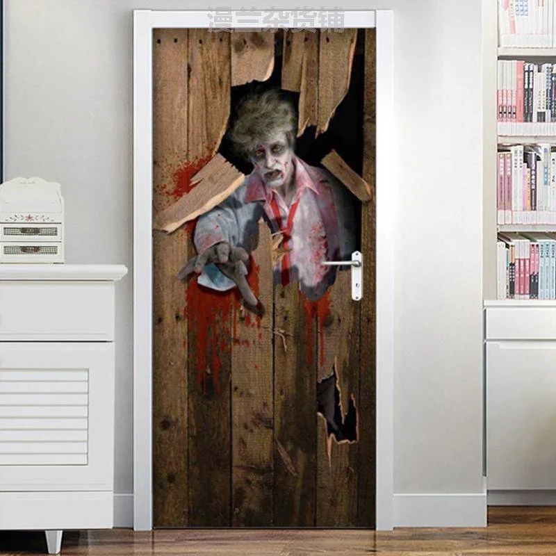 Autocollant De Porte En Forme De Visage D'Halloween Pour Portes, Grands Yeux D'Halloween, Autocollants De Porte D'Halloween, Décoration Pour Porte D 'entrée, Garage, Fenêtre, Tour Ou Friandises