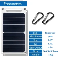 Panneau solaire 30W avec USB, étanche, pour randonnée et Camping en plein air, batterie Portable, batterie de chargement de téléphone Portable, panneau de charge 6.8V 2