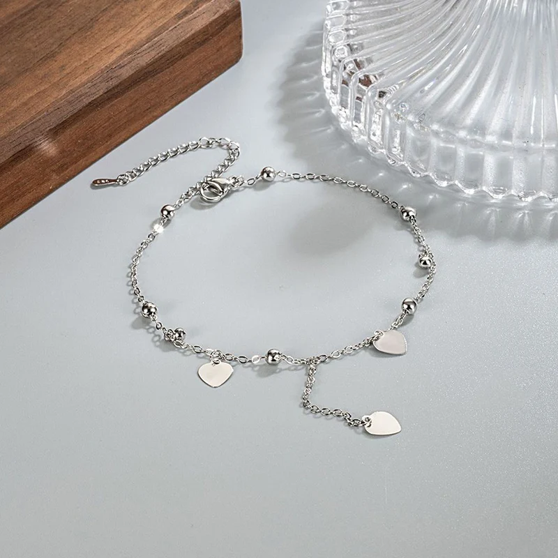 Love Heart Tassel Round beads Anklet for Women's New Fashion Versatile Summer Anklet Exquisite 925 Silver Feet Chain KOFSAC