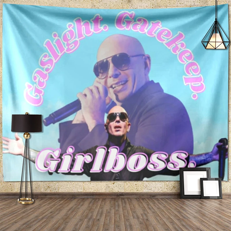 Tapestry Decor Tapestry Aesthetic Art Printing Mr. Worldwide 305 Pitbull Pattern Hippie Sofa Blanket Carpet Mats Bedroom Dorm Home Wall