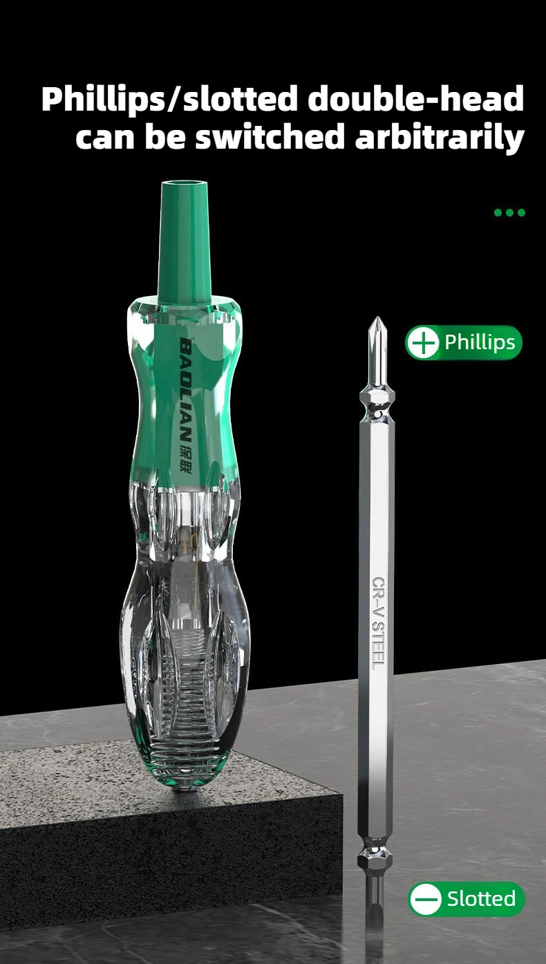 Starker Drehmoment-Doppelkopf-Schraubendreher 100-500V Spannungsprüfer Stift Detektor Abnehmbarer Kreuzschlitz- und Schlitzschraubendreher Werkzeuge – Detail 5