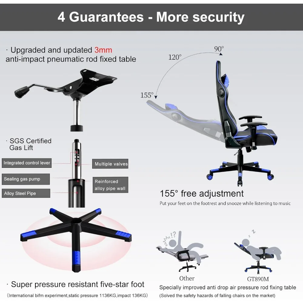 Gaming Chair with Speakers Bluetooth Music Video Game Chair Audio Ergonomic Design Heavy Duty Office Computer Desk Chair 5
