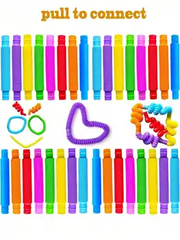 4/8/24/36/72PCS Pop Tube Relief Toy Random Color Pop Tube Fidget Toy, Colorful  Tubes for Stress and Anxiety Relief