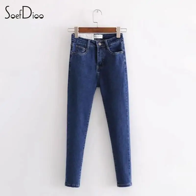 

Soefdioo Fashion Solid Slim Pencil Denim Pant Women Hipster Casual High Waist Strecth Zipper Lift Hip Jeans Fall 2023 Streetwear